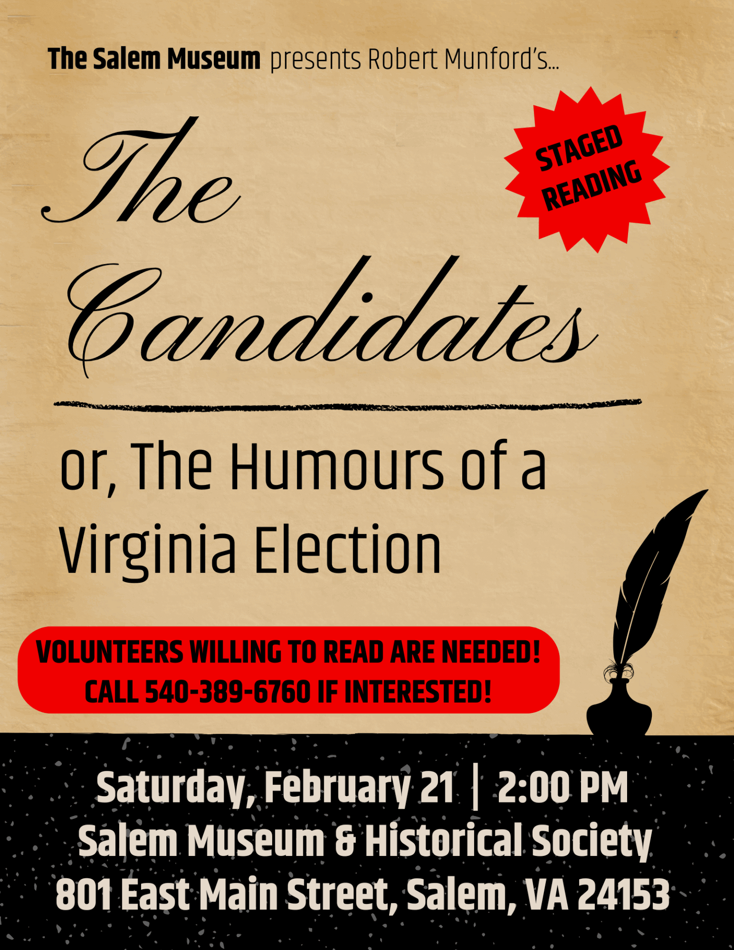 The Candidates staged reading event poster.